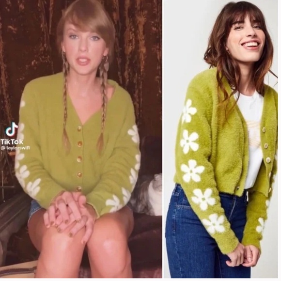 Taylor Swift! Levi's Green Audrey Cozy Cardigan Floral Retro - Picture 1 of 2